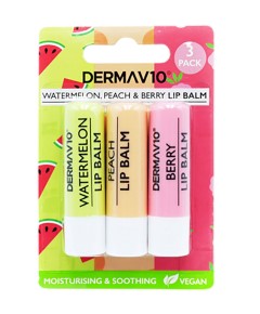 Derma V10 3 Pack Watermelon Peach And Berry Lip Balm